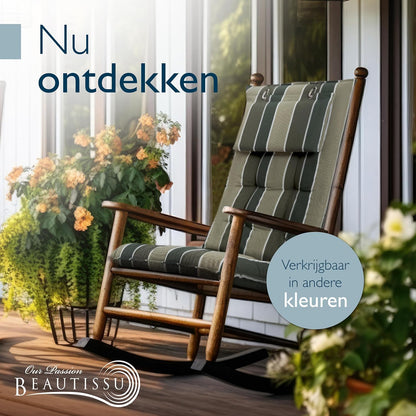 Beautissu Set van 4 Premium Hoge Rugleuning Kussen met Hoofdkussen 120x50 cm Sun-HL – UV-bestendig & 8cm Dik Kussen Tuinstoelkussen Antislip Bevestigingsbanden – Stevige Stof Groen Gestreept