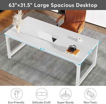 Tribesigns Computer Desk 160x80CM Large Industrial Desk for Home Office, PC and Laptop Workstation with Spacious Worktop and Leg Space, Sturdy Metal Frame (White)