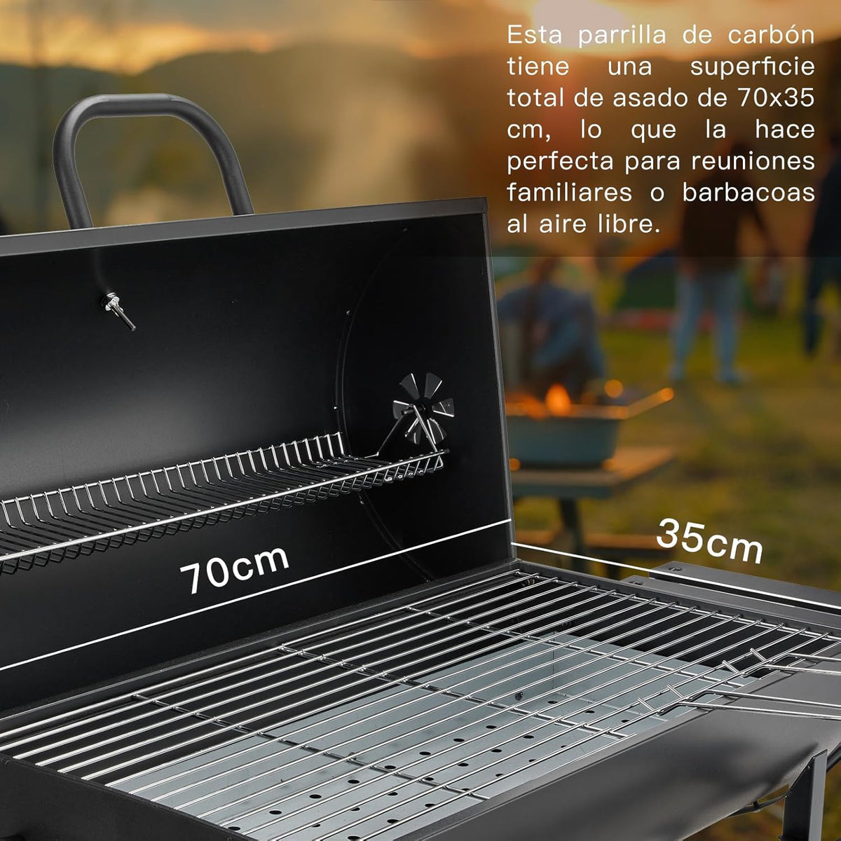 TEENO grill houtskoolgrill, met XXL-grillrooster, brandwondbestendige handschoen, thermometer, aslade, verstelbare bodem, grote houtskoolgrill (Basic)
