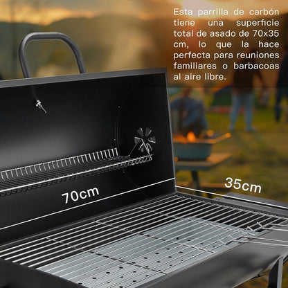 TEENO grill houtskoolgrill, met XXL-grillrooster, brandwondbestendige handschoen, thermometer, aslade, verstelbare bodem, grote houtskoolgrill (Basic)