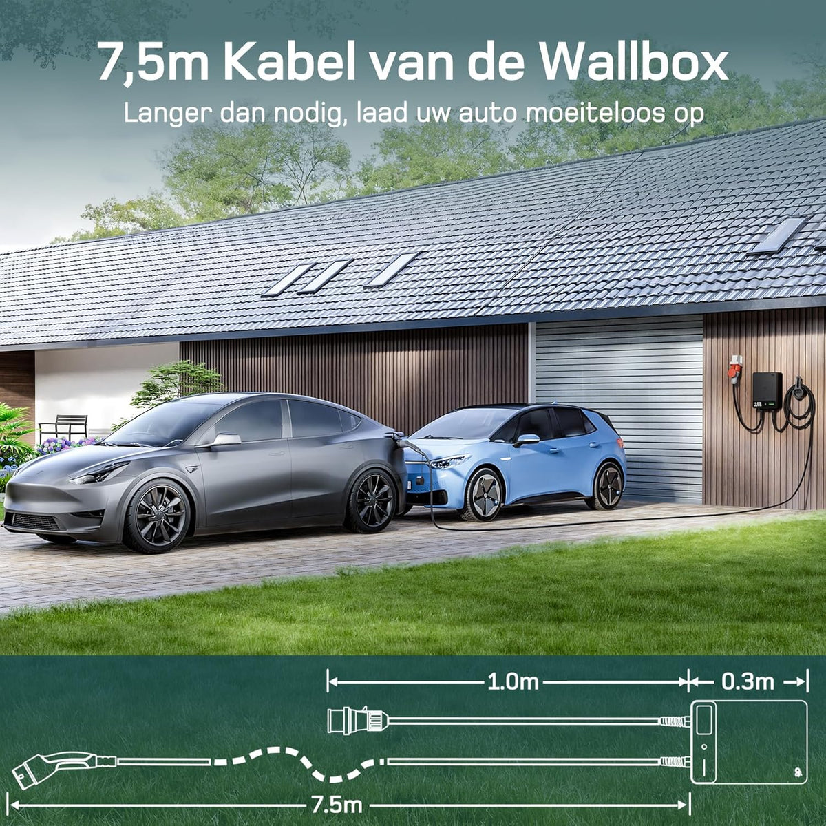 Wallbox 22 kW – EV Oplader – Laadstation – Elektrisch Laadpunt – Type 2 Lader – 3-Fase 6-32A – App- en RFID-bediening – Aardlekschakelaar Type B en IP54 beschermklasse