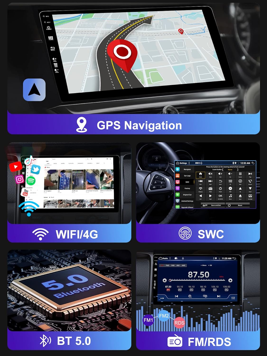 Android Autoradio – 2-DIN Autoradio – Multimedia Systeem – Inbouw Radio – Auto Entertainment – 9 Inch IPS Touchscreen – GPS Navigatie & Draadloos CarPlay