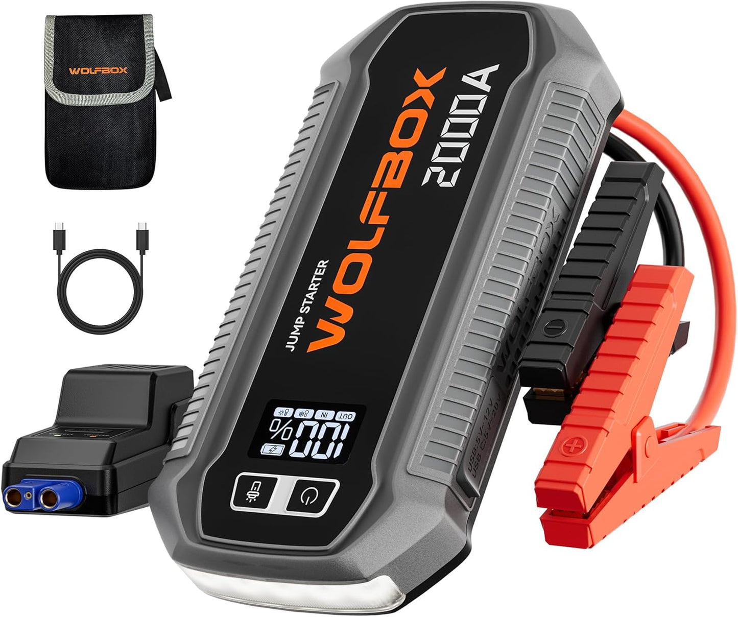 Jump Starter 12V Auto – Starthulp – Startbooster – Accubooster – Noodstarter – 2000A Startvermogen – 12000mAh Batterij