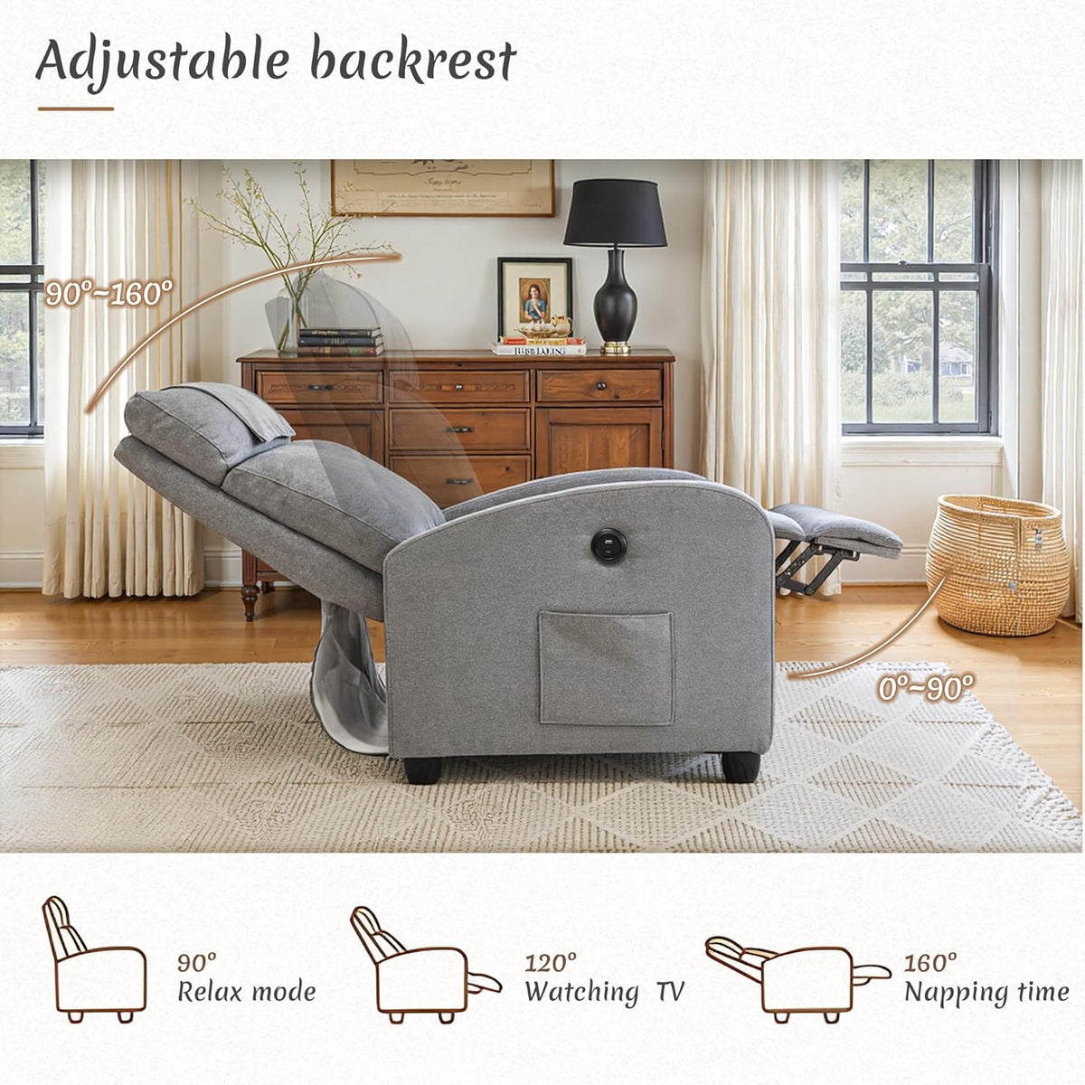 <font dir="auto" style="vertical-align: inherit;"><font dir="auto" style="vertical-align: inherit;">        Relaxation armchair, TV chair, leisure chair with USB and Type-C charging ports, adjustable backrest and footrest, single chair for living room, be