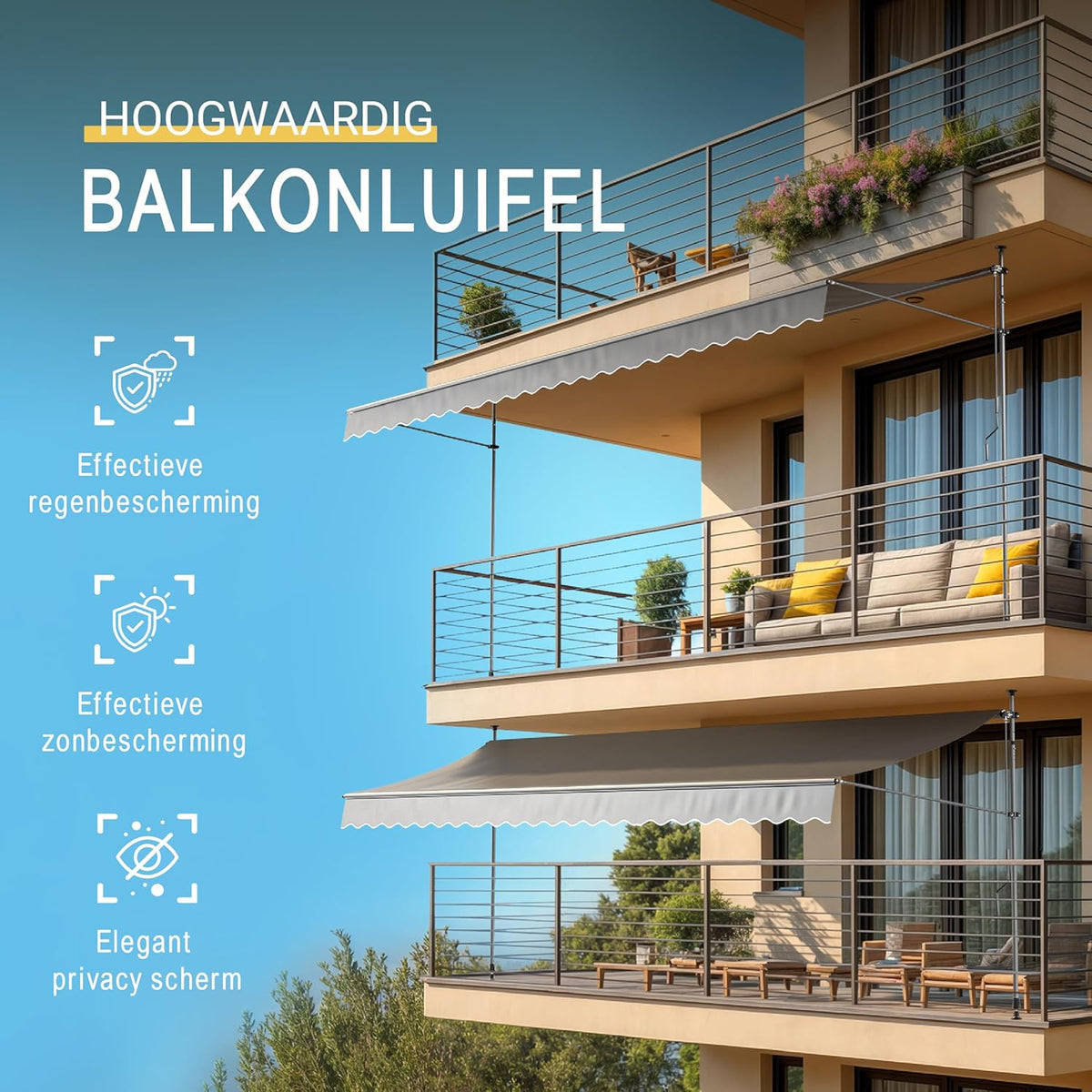 Sol Royal Zonwering 3m Breed Zonder Boren – Klemluifel met Handslinger – UV-bestendige Balkonzonwering voor Klemmen Weerbestendig voor Tuin Terras Staande Zonwering Antraciet – BM3