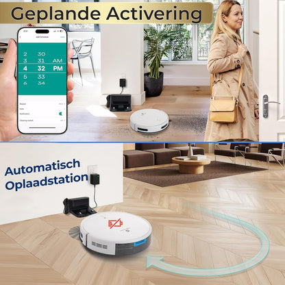 SereneLife Robot Vacuum Cleaner and Mop Robot Combo, 3000Pa Suction Power, App Control, 4 Cleaning Modes, Anti-fall Sensors, Automatic Charging Function, Ideal for Pets, Carpet & Hard Floors – White - QUORE