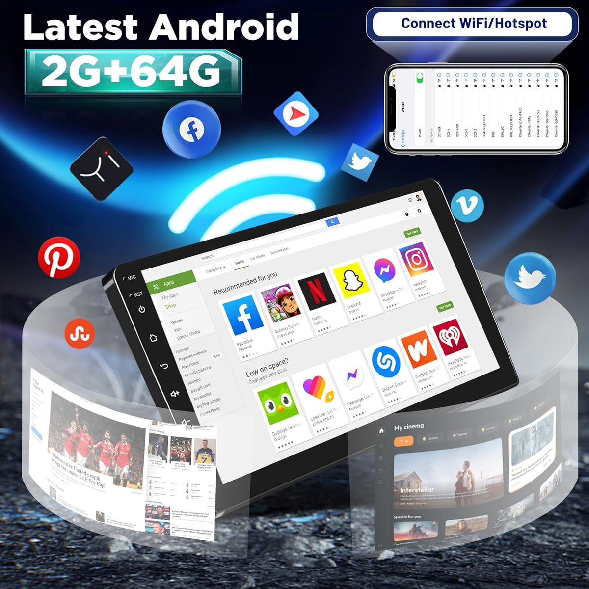 2G+64G Android Car Stereo for Mercedes Benz Sprinter W906 W169 W245 W639 Vito Viano, Wireless Carplay & Android Auto 9 Inch Touchscreen Radio with WiFi/GPS/Bluetooth/EQ/FM RDS Radio+Backup Camera