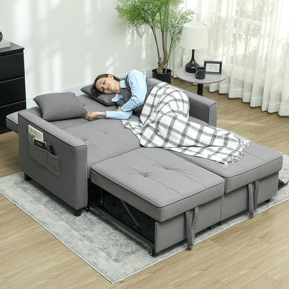 HOMCOM Schlafsofa, 2-Sitzer Sofa mit Schlaffunktion, Verstellbare Rückenlehne, Couch mit Kissen, Samtoptik, L-förmig Schlafcouch mit Bettkasten Rollen für Wohnzimmer, Gästezimmer, Grau - QUORE