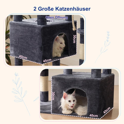 Large Cat Scratching Post for Large Adult Cats, 174 cm Cat Scratching Post with Hammock, 2 Large Sitting Bars, 2 Cat Caves, 15 Scratching Bars, Smoke Grey GCT033G - QUORE