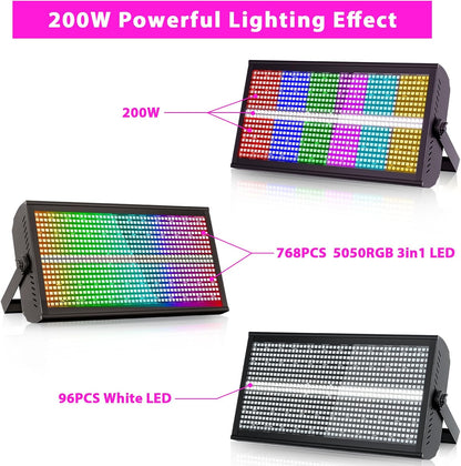 Wallwasher podiumlicht, 200 W, RGBW 768 leds, stroboscoopverlichting met DMX en geluidsactivering voor disco, DJ-bar, Kerstmis, Halloween, bruiloften