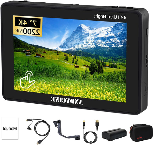 ANDYCINE C7 C7 Inch Ultra Clear 2200nit 1920x1200 Touch Screen 4K HDMI On/Off with Waveform/Vector Range/3D Lut for DSLR Mirrorless Camera A72 A73 A7M4 Z50 R50 EOS R8 - QUORE