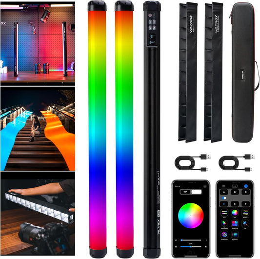 VILTROX K60 2-pack grote draagbare sticklamp, 32 Wh oplaadbare batterij 20 W 1950 lm RGB LED-videolamp met PD snel opladen CRI 97+ 2500 K-8500 K LCD-scherm, 22,8 "buislicht voor fotografie Lichtstaf