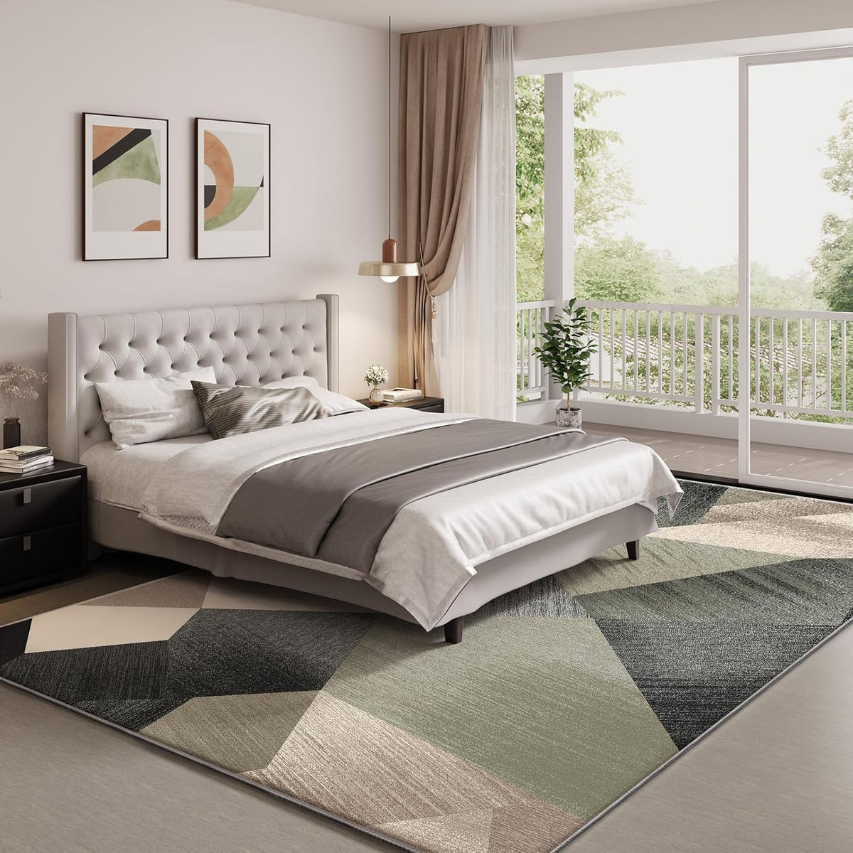 HOMFINE wasbare woonkamer korte flens tapijt-fluffy niet-slip modern tapijt, slaapkamer en eetkamer, zacht sponsmateriaal, ultrasoft en duurzaam, geometrisch abstract patroon, 160x230 cm Groen