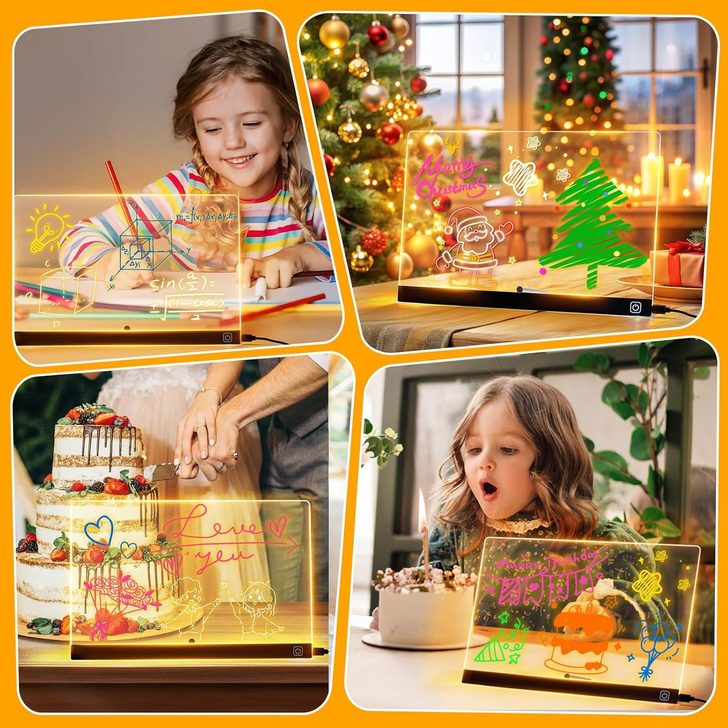 Led-tekenbord upgrade met aan/uit-schakelaar, super eenvoudig te reinigen en geüpgradeerde standaard, transparant acryl tekenbord met 7 neonstiften, 30 x 20 cm, creatief cadeau voor kinderen