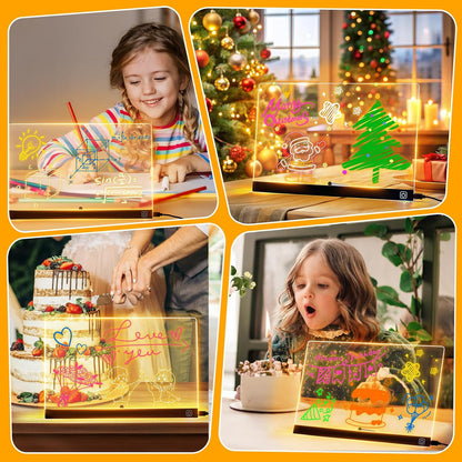 Led-tekenbord upgrade met aan/uit-schakelaar, super eenvoudig te reinigen en geüpgradeerde standaard, transparant acryl tekenbord met 7 neonstiften, 30 x 20 cm, creatief cadeau voor kinderen
