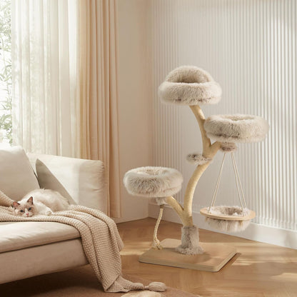 Krabpaal – Kattenboom – Krabmeubel – Klimpaal – Kattenmeubel – 130 cm Hoog – Sisal Met Pluche Ligvlakken