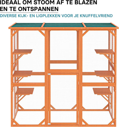 Wiltec Weerbestendig outdoor kattenverblijf 180 x 88 x 169 cm met 6 ligplaatsen