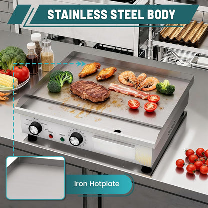 Elektrische grillplaat, professionele gastro elektrische grillplaat met 45 cm grilloppervlak, tafelgrill met timer