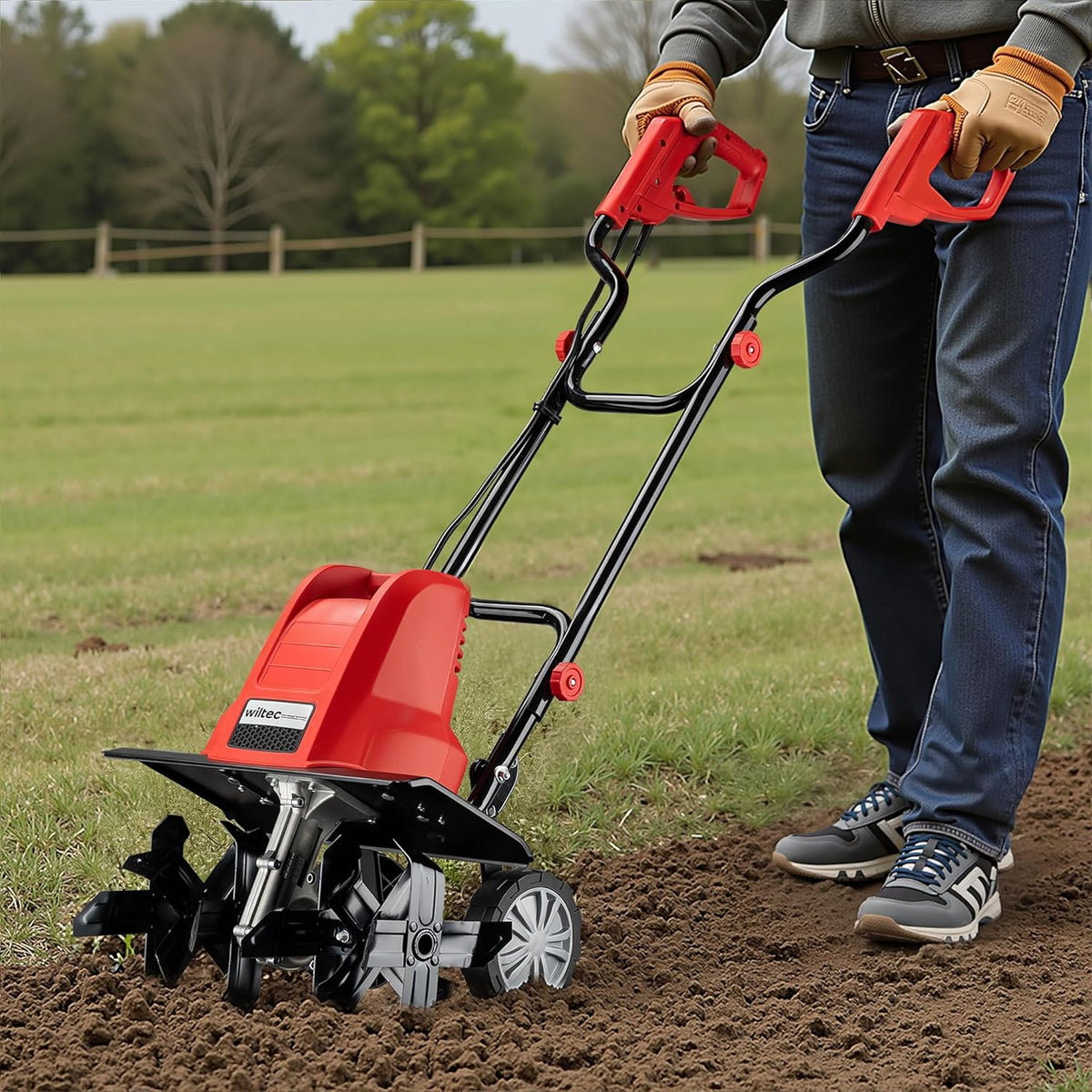 Wiltec elektrische tuinfrees 1500 W, grondfrees met 400 toeren per minuut, grondfreesmachine met 220 mm werkdiepte, bodemfrees voor tuinwerkzaameden, freesmachine voor tuin en grond, cultivator