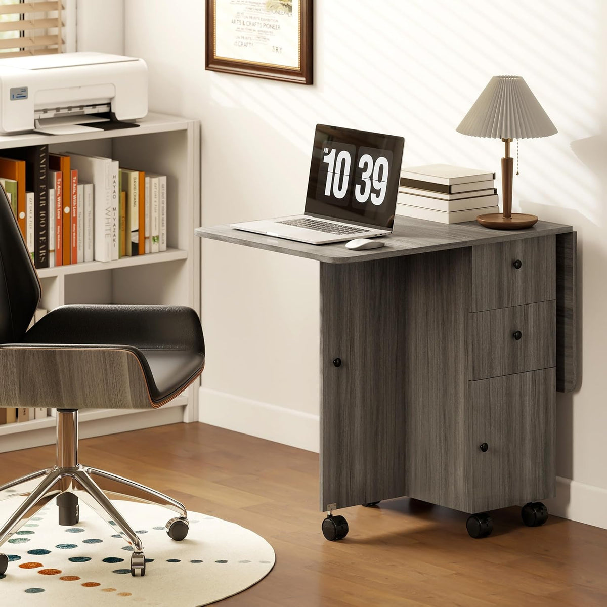 HOMCOM Keukentafel, opvouwbaar, 2 opklapbare dienbladen met 2 laden, 1 kast en 1 opbergrek, 120 x 60 x 76,5 cm, donkergrijs