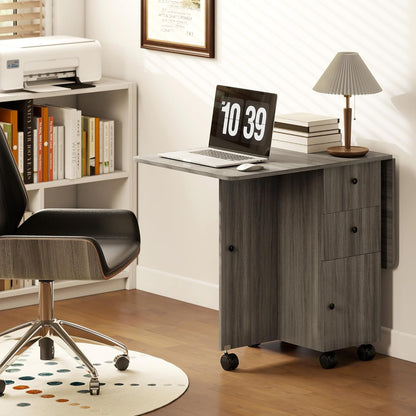 HOMCOM Keukentafel, opvouwbaar, 2 opklapbare dienbladen met 2 laden, 1 kast en 1 opbergrek, 120 x 60 x 76,5 cm, donkergrijs