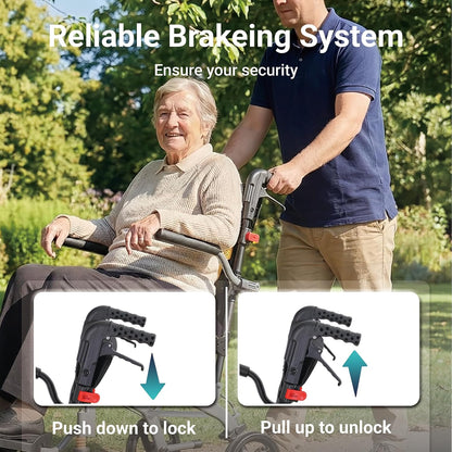 Rolstoel, opvouwbaar, licht, aluminium, inklapbaar, transport, rolstoelen, smalle rolstoel, ergonomisch design, compact voor reizen en woning, belastbaarheid 100 kg (Zwart)