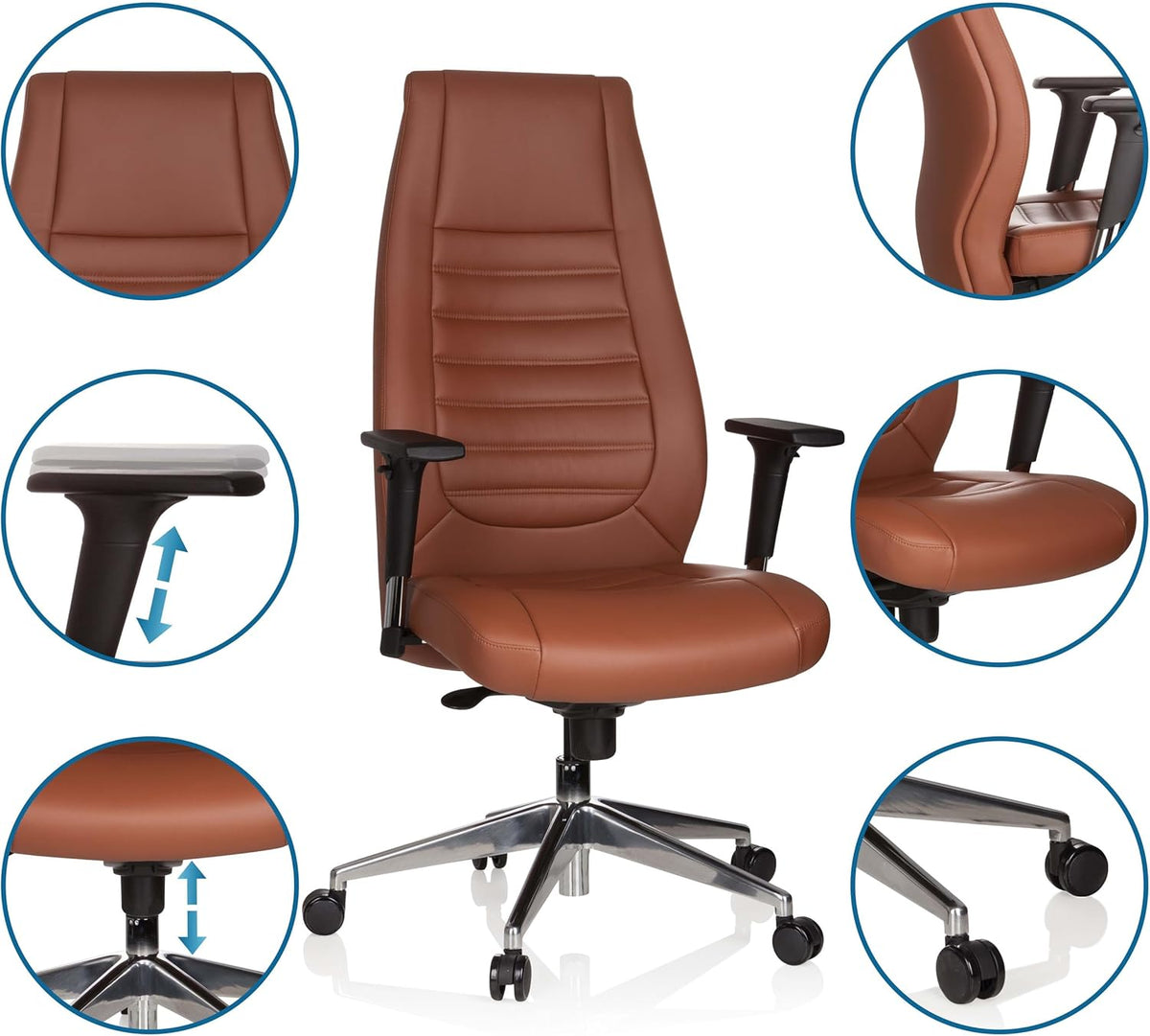 hjh OFFICE 600989 XXL directiestoel Vitoro kunstleer bruin bureaustoel met hoge rugleuning