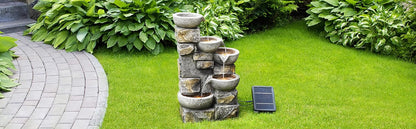 Teamson Home Buiten Tuin Water Fontein Met Lichten - Zonne-Energie - Waterornament - 4 Kommen Ontwerp - Waterval - Tuindecoratie - Binnen & Buitenhuis - Met Pomp - 43.2 x 30.5 x 68.6 (cm)