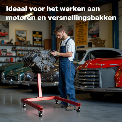 Wiltec motorbloksteun tot 570 kg, stalen motorstandaard voor het tillen van automotoren, motorsteun met wielen voor reparaties en onderhoud
