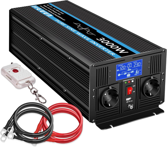 3000W Zuivere Sinusomvormer – Stroomomzetter – Inverter – Accu Omvormer – Spanningsomzetter – 30A Laadstroom – UPS Met Draadloze Afstandsbediening - QUORE