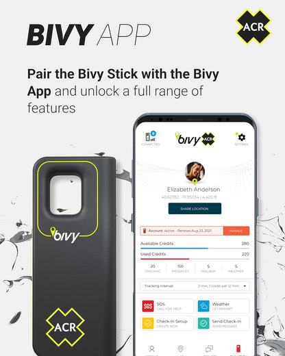 ACR Bivy Stick Satellite Communicator - Wereldwijde tweerichtings-tekstberichten, GPS-tracking, kaarten en navigatie, nood-SOS, weerberichten en locatie delen, compatibele app