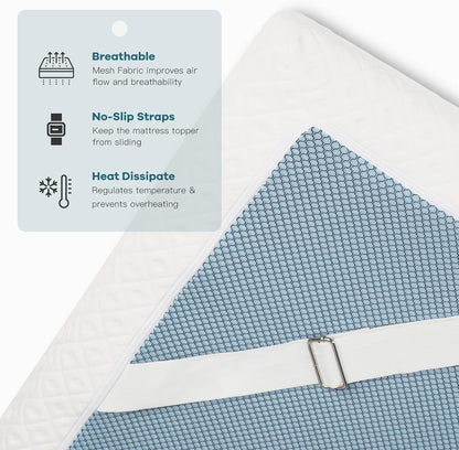Vesgantti 4 inch traagschuim matrastopper dubbel, gel en bamboe houtskool doordrenkte bedtopper voor koelslaap en drukverlichting, met wasbare hoes - 135 x 190 x 10 cm