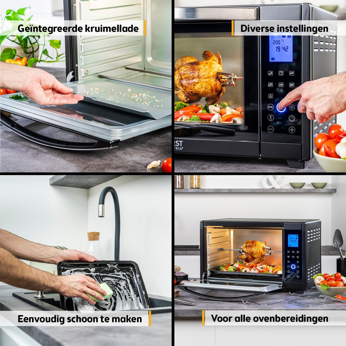 TZS First Austria - Minibakoven digitaal 30L 1600W - Mini Oven traploze temperatuurregeling tot 230°C - Minioven 60 m timer, 3 inschuifhoogtes, bakplaat & grillrooster - Voor kleine keukens & kamperen