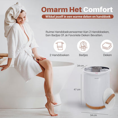 Serenelife Towel Warmer, Electric Bucket Towel Heater for Spa and Bathroom, With Portable Handle, Fits 2 Large Bath Towels/Bathrobes/Pajamas, Auto Shut Off Function, White - QUORE