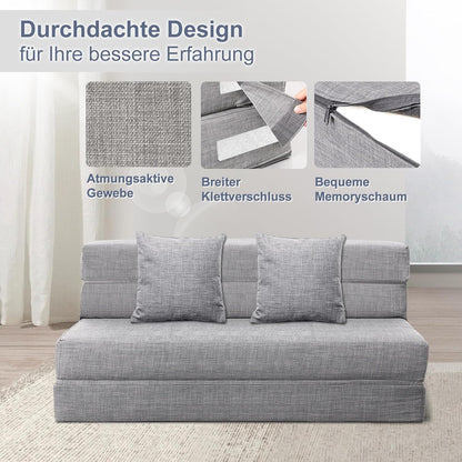 ANONER Traagschuim Uitklapbare Slaapbank met Kussen Twin Size Futon Slaapstoel voor Woonkamer Appartement (Queen, Light Grey)