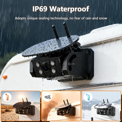 Draadloze achteruitrijcamera op zonne-energie, magnetische achteruitrijcamera draadloos VASTEND 7'' 1080P touchscreen IPS-monitor, 9600mAh accu, 1 minuut installatie, IP69 waterdicht
