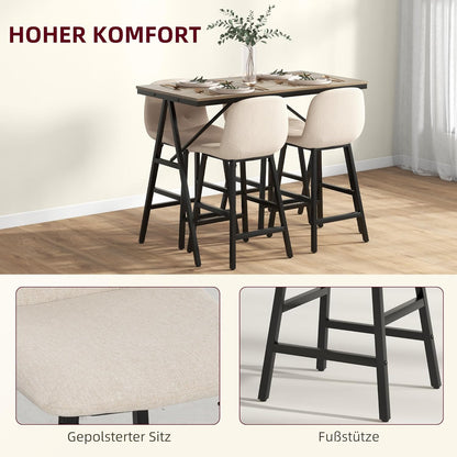HOMCOM Bartisch mit Barhocker Set, 5-teilige Essgruppe, Küchentisch, Bistrotisch mit 4 Pieces, Bartisch Set für Küche, Wohnzimmer, Stahl, Beige, 120 x 60 x 91 cm - QUORE