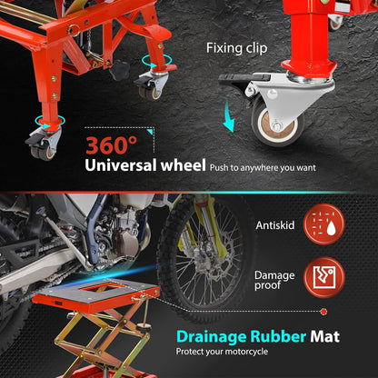 VIVOHOME 160kg Heavy Duty Hydraulische Motorfiets Heftafel Voetbediende ATV Dirt Bike Schaarstandaard met 4 Wielen Rood