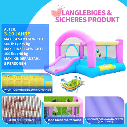 Springkasteel voor kinderen, met glijbaan en klimwand, inclusief springkasteel, binnen en buiten, springmatras voor kinderen, 3-10 jaar, 274 x 310 x 218 cm, outdoor springkastelen (groot)