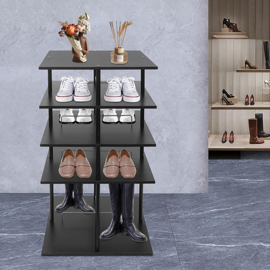 360° Floor Stand Rotating Shoe Organizer, Shoe Rack, Rotating Shoe Rack, Multi-layer Shoe Stand, Swivel for Placement, Shoes, Hats, Handbags etc. (4 Floors, Black) - QUORE