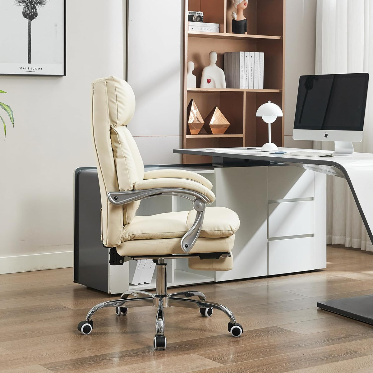 Relaxstoel – Fauteuil – Bureaustoel – Loungestoel – Ligstoel – Ergonomisch Ontwerp – PU Leer Met Voetensteun