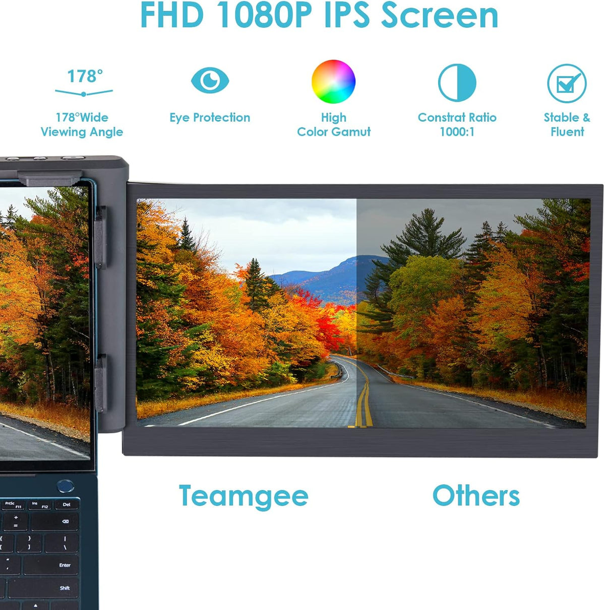 Teamgee Portable Monitor for Laptop, 13.3" Full HD 1080p IPS Display, Dual Triple Monitor Screen Extender, Compatible with 13"-17" Mac Windows Android Laptop - QUORE
