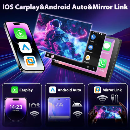 Autoradio, Android 4G + 128G, 9 inch, 1280P HD, inclusief touchscreen, 2 Din autoradio, Android 15 stereo radio, IOS Carplay, Bluetooth 5.0, GPS, WiFi, 2 USB en back-upcamera AHD 720P