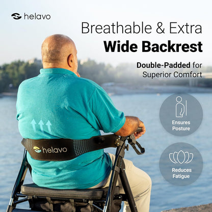 Helavo extra brede rollator met grote, in hoogte verstelbare zitting - Opvouwbare zware rollator van aluminium - Belastbaar tot 226 kg
