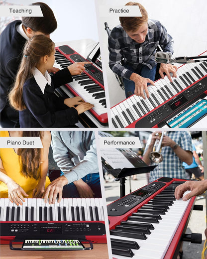 Keyboard piano – Elektronisch Keyboard – Piano Keyboard – Digitale Piano – Muziekkeyboard – Rood – 61 Verlichte Toetsen – Dubbele 3W-Luidsprekers