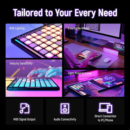 Synido TempoPAD Z-1 Beat Maker MIDI-controller met 64 Beat Pads voor muziekproductie, USB-midi-controller met eenvoudige modus voor beginners