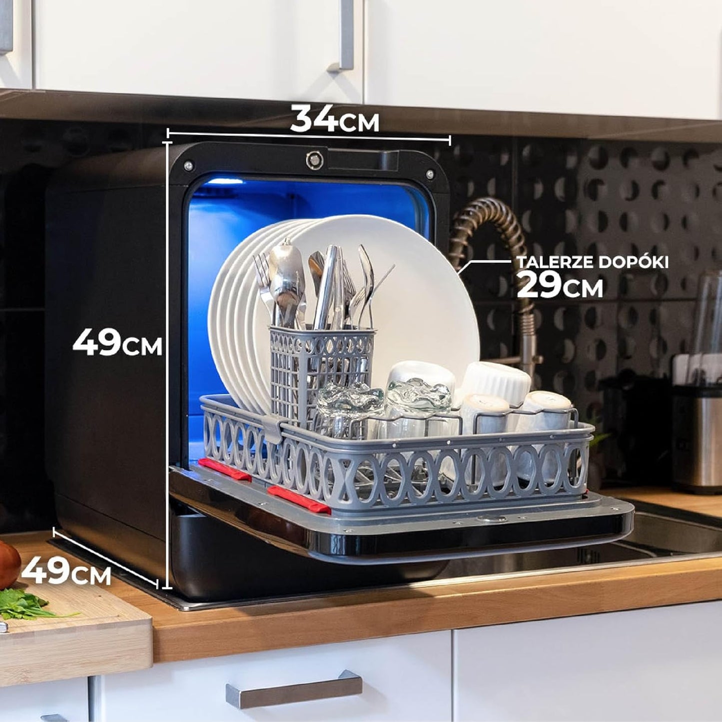 Bob - Compact Dishwasher - Daily Dishware for 3 People - Built-in Dishwasher - Freestanding, Integrated Tank, Portable - White (Maya Blue)