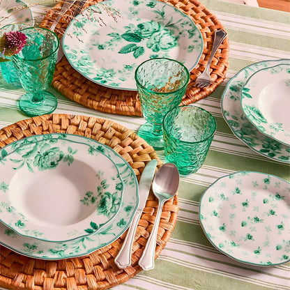 Wintem Porseleinen tafelservies, 18-delig, met platte borden, soep- en dessertborden, ideaal voor speciale gelegenheden of dagelijks gebruik, bordenset voor 6 personen, wit met groene bloemen