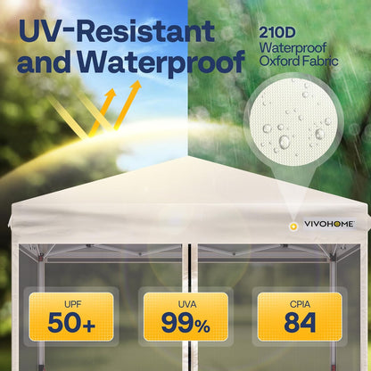 VIVOHOME 3x3m Pop-Up Paviljoen Waterdichte Draagbare Gazebo Buiten Luifel Tent met Muggennet 2 Ritsdeuren en Roltas voor Tuin Camping Picknick Feest Evenementen