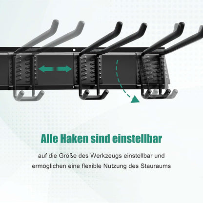 Gereedschapsrek - Gereedschapwand - Gereedschaphouder - Wandhouder - voor Tuingereedschap - Elektrisch Gereedschap - met 4 Paneele - 9 Haken - Veelzijdige Haakconfiguratie - Robuust - voor Garage - Tuin - 162 cm - Zwart